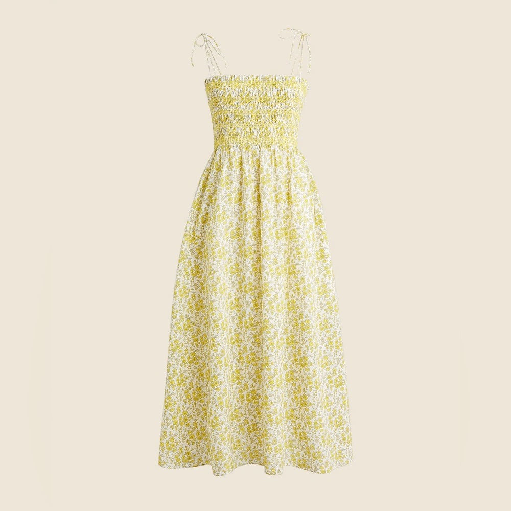 NWT J. Crew Yellow Paloma Midi Dress Liberty Organic 100% Cotton Fabric Smocked